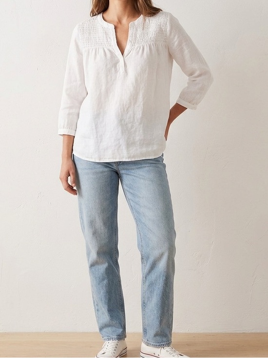 Joie Tops - JOIE 100% Linen White Smocked Boho Peasant Blouse Top (3/4 Sleeve😍